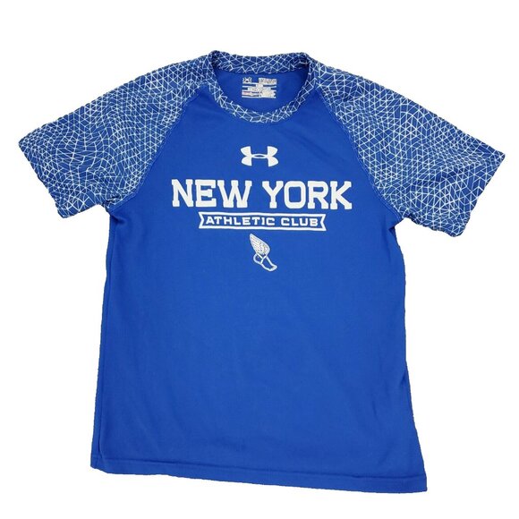 Under Armour New York Athletic Club Heatgear T-shirt Boys Medium Blue Loose Fit - Picture 1 of 8